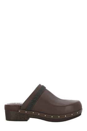 Brown leather embellished leather clogs Brunello Cucinelli | MZCWG2254C8243